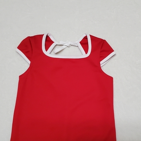 VINTAGE 70s Just Sarah Red White Trim Cap Sleeve Mod Shift Dress 5 - Picture 3 of 11